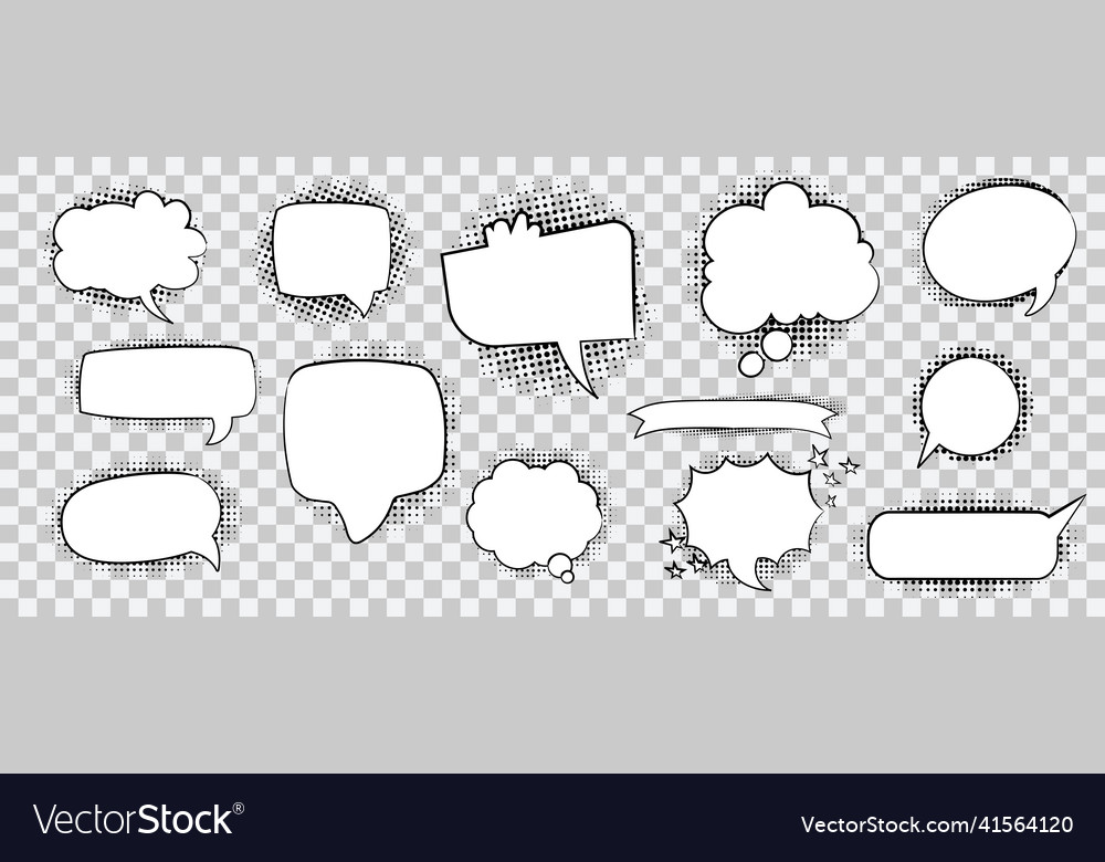 Collection of speech bubbles with halftone shadow