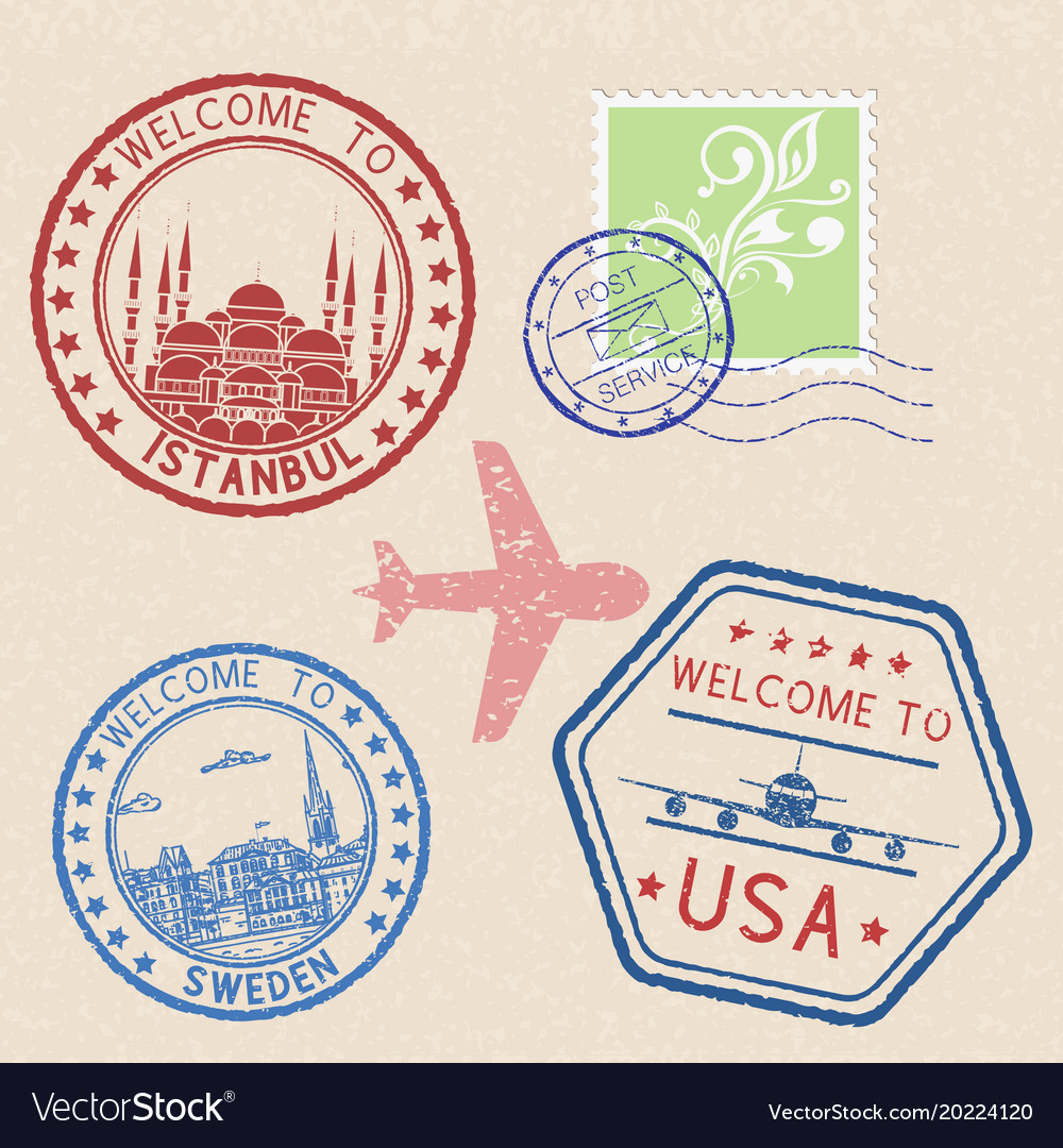 Decorative colored welcome stamps and postal