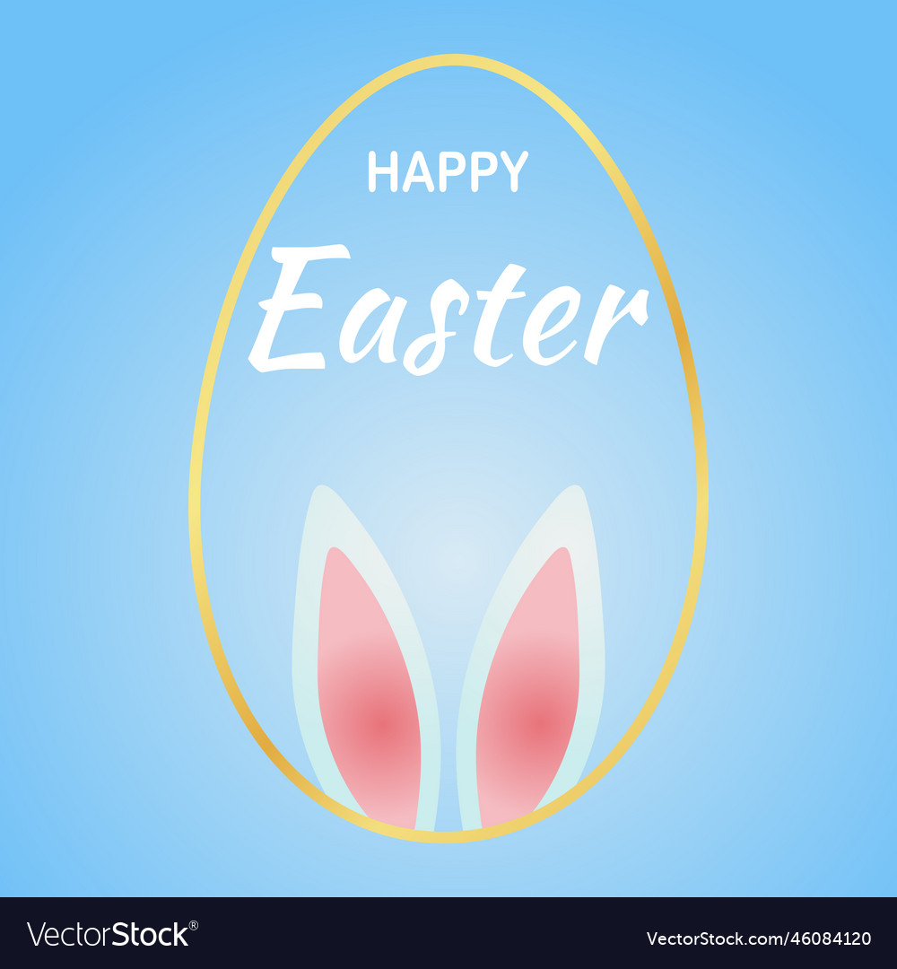 Easter Card With Bunny Ears And Gold Frame Vector Image