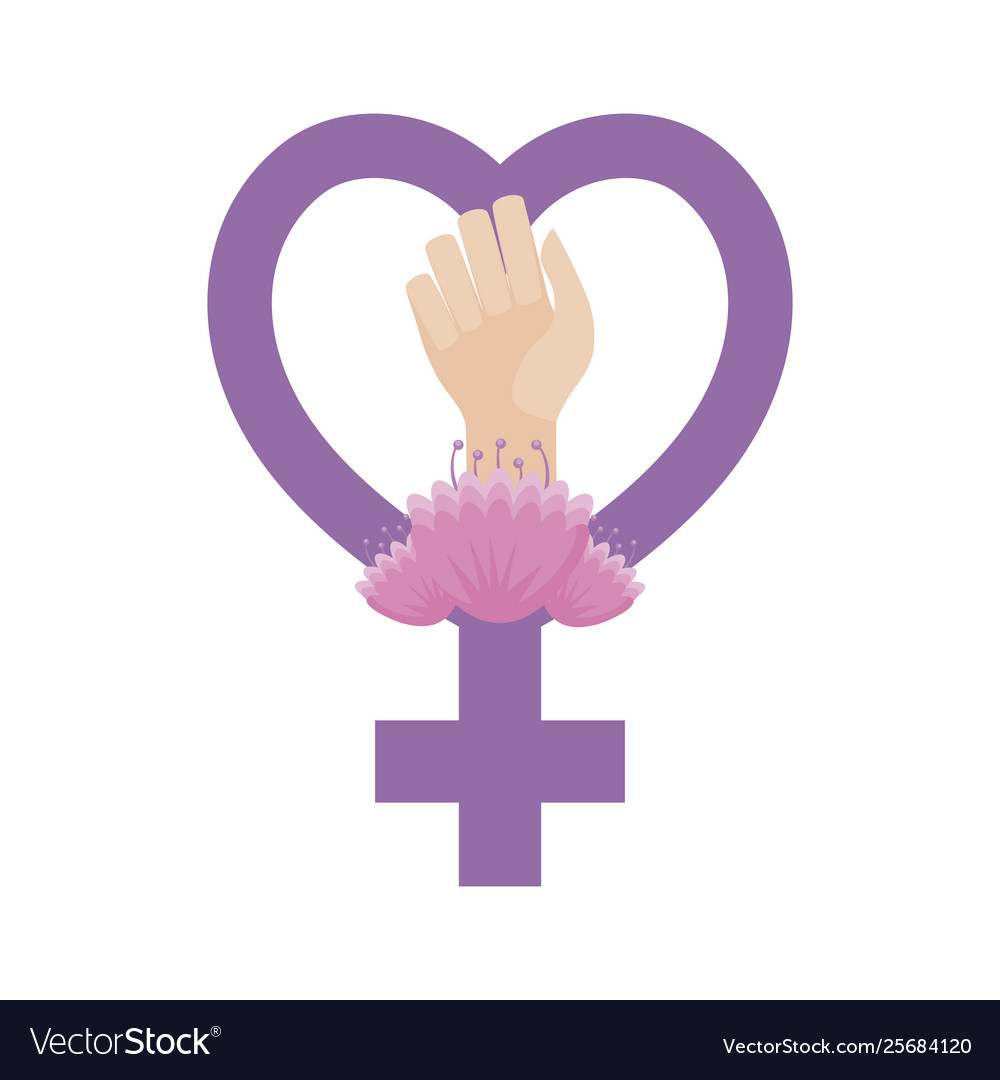 Gender female symbol with hand fist and flowers