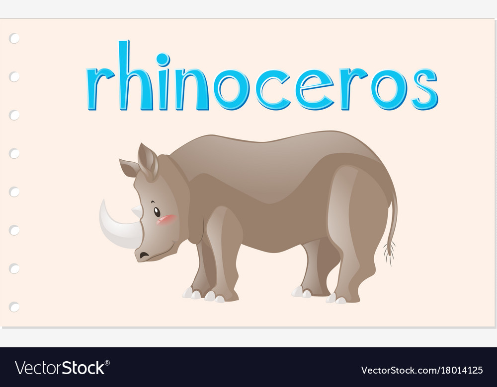 Animal flashcard with rhinoceros Royalty Free Vector Image