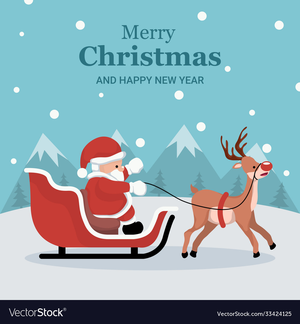 Christmas card santa claus in his sleigh Vector Image