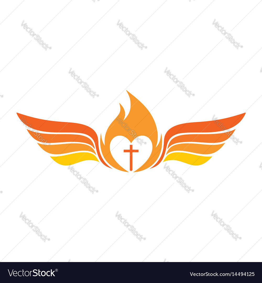 Cross of jesus fire and wings Royalty Free Vector Image