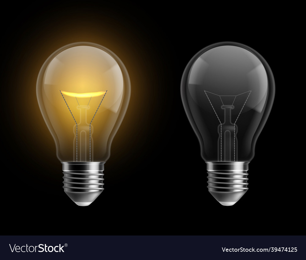 Light bulb realistic glowing and turned off vector image Light bulb realistic glowing and turned off