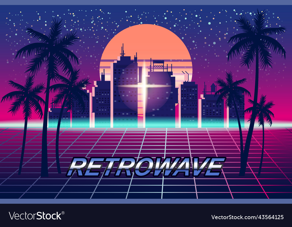 Retrowave banner vaporwave aesthetic background Vector Image