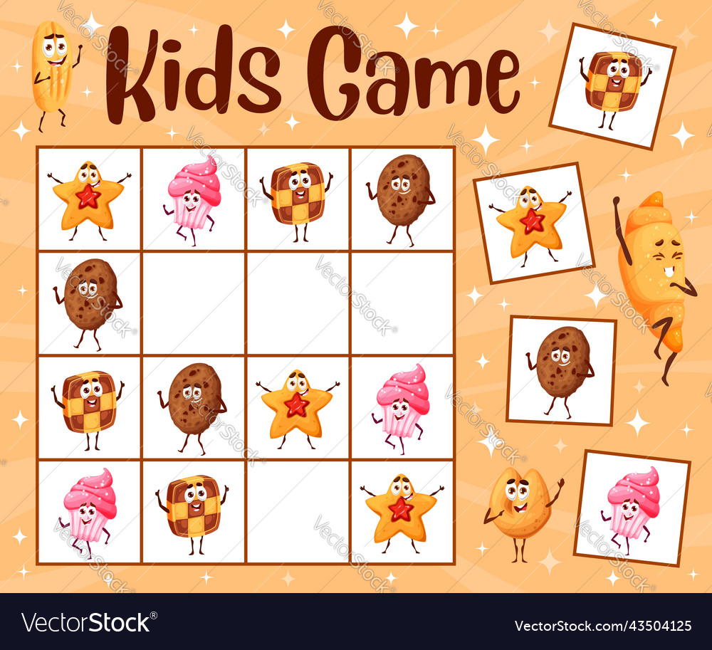 sudoku-game-worksheet-cartoon-bakery-and-cookies-vector-image