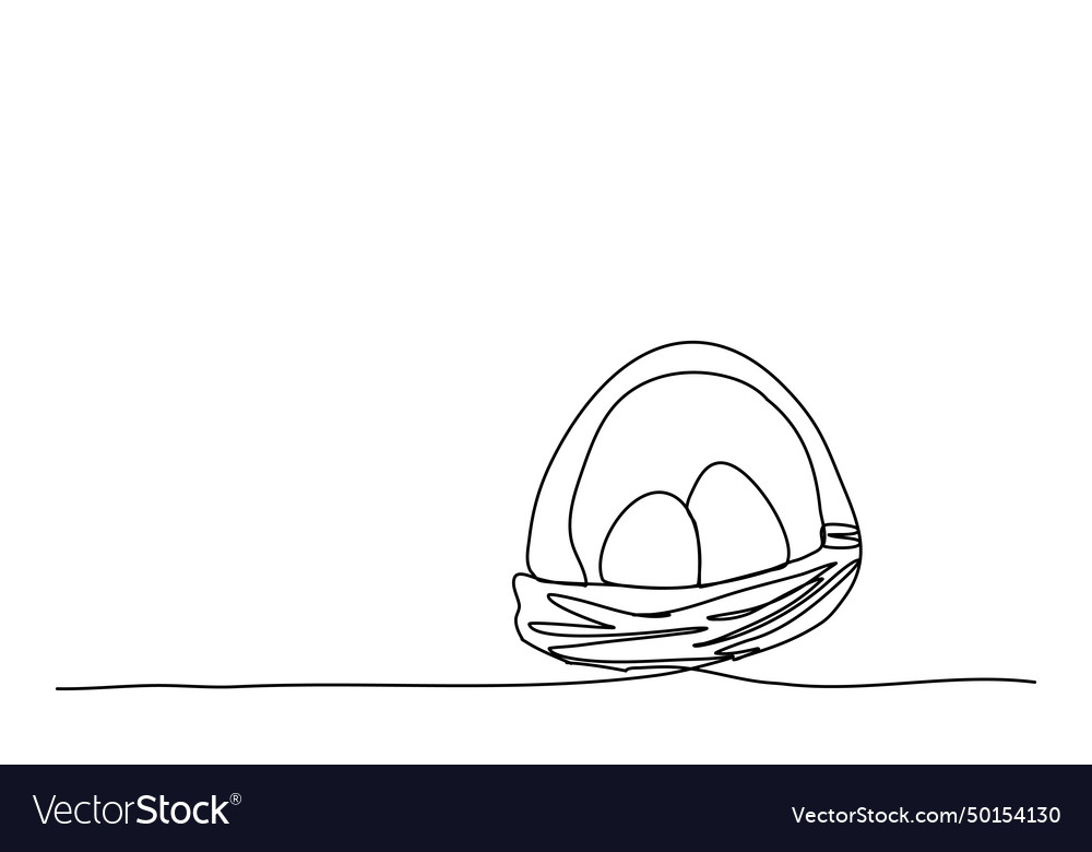 Basket with eggs one line drawing