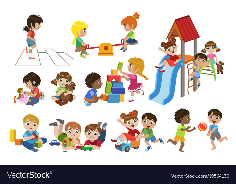 Kids playing indoors set Royalty Free Vector Image