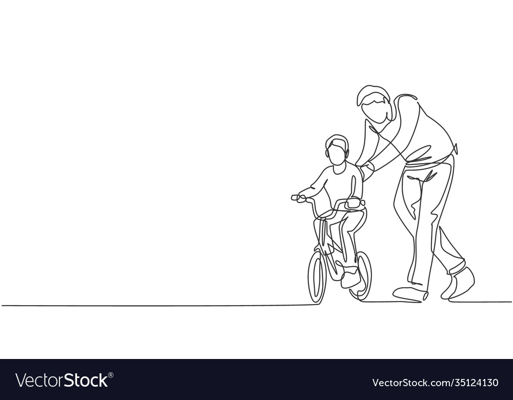 One continuous line drawing young father help Vector Image