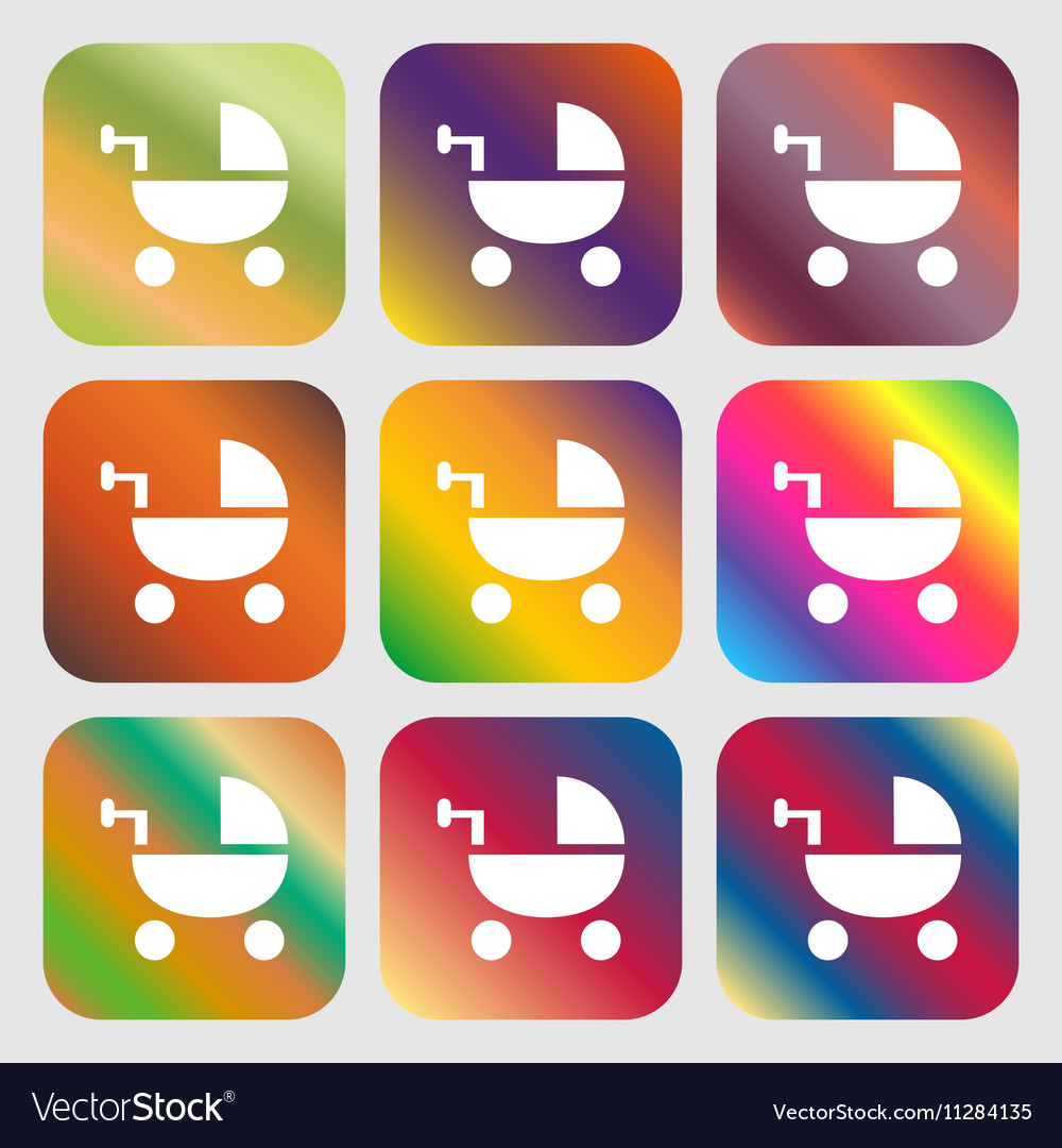 Baby stroller icon sign nine buttons with bright