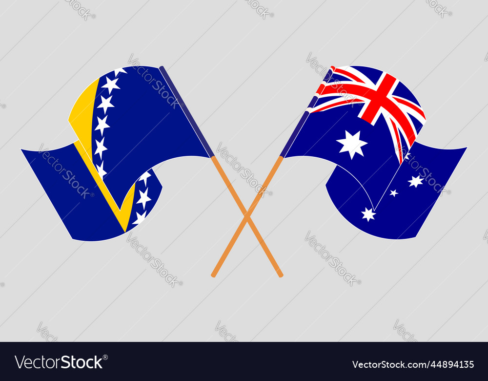 Crossed and waving flags of australia bosnia