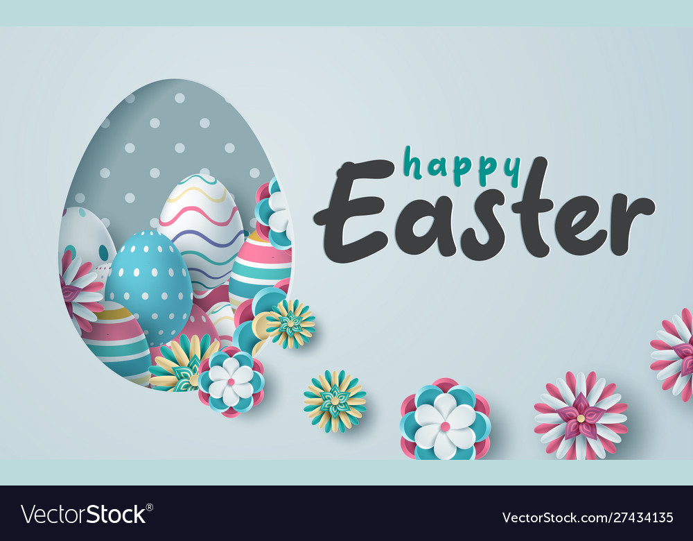 Easter card with paper cut egg shape frame Vector Image