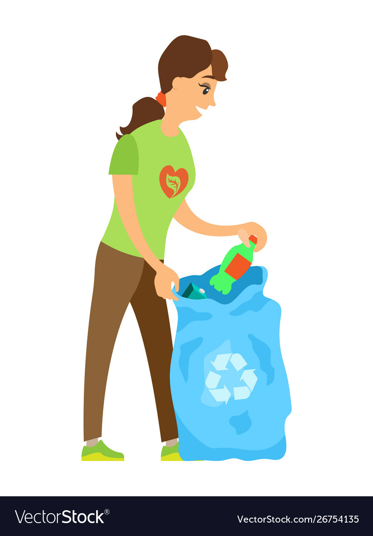 Volunteer holding bottle and bag trash Royalty Free Vector