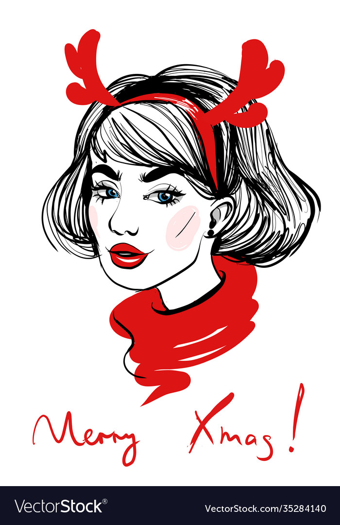 Christmas fashion girl hand drawn sketch woman