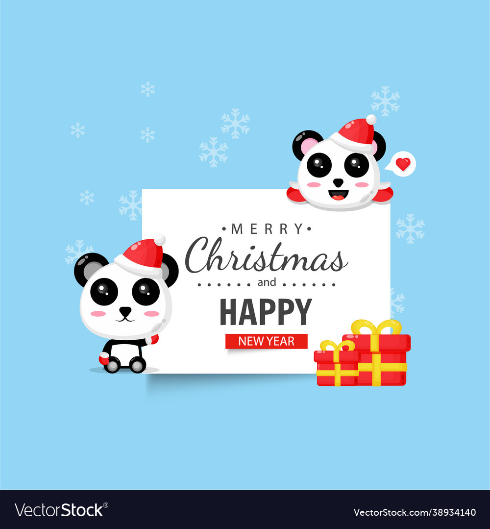 Cute panda with happy christmas and new year Vector Image