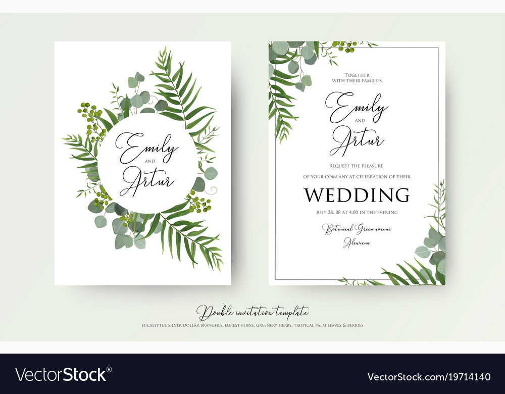 Greenery floral wedding invitation card design Vector Image