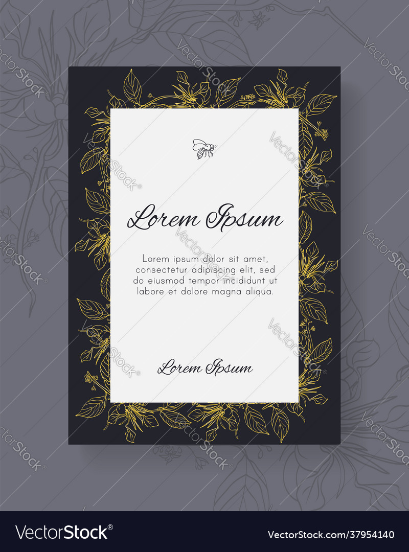 Invitation card black background with gold flowers