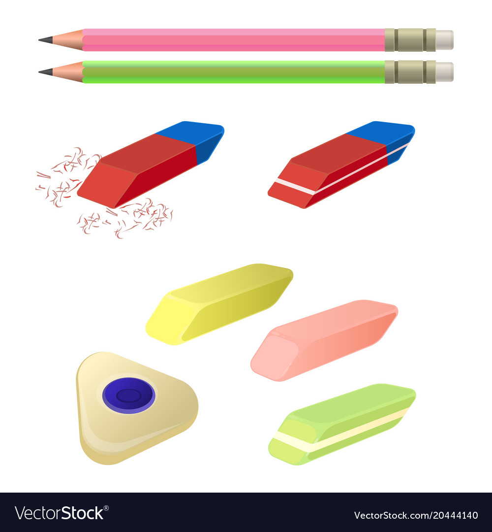 Set of erasers different color and shape two Vector Image