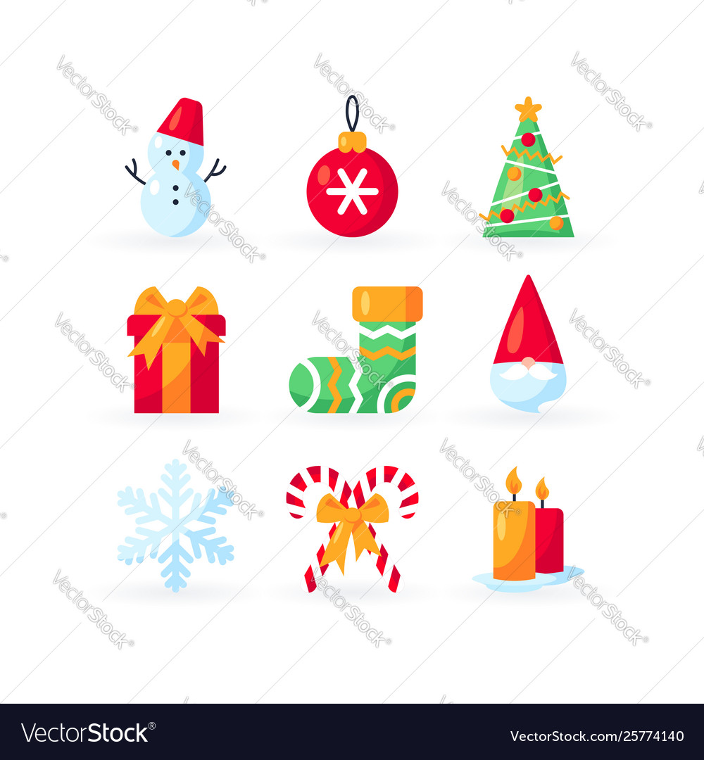 Set simple christmas icons in flat style Vector Image