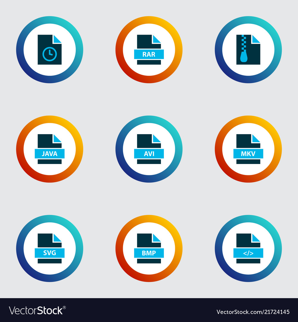 Document icons colored set with file svg rar