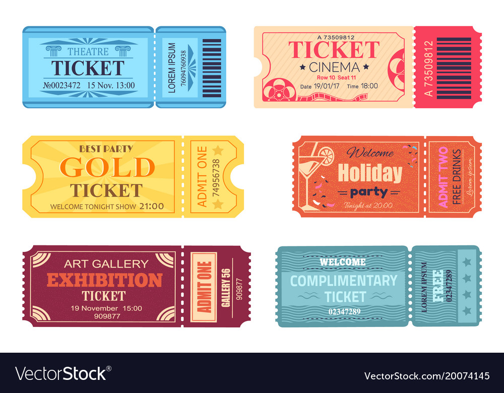 Theatre cinema ticket best party gold welcome set Vector Image