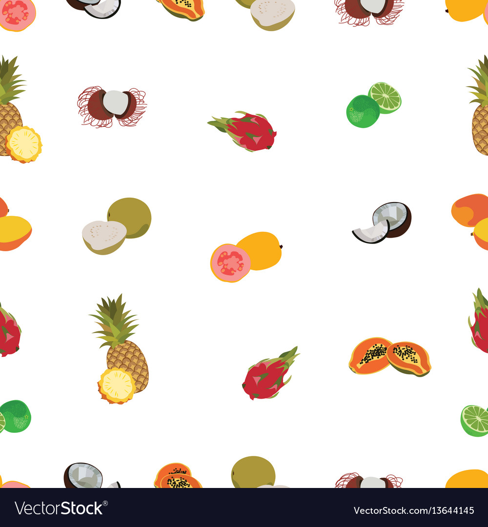 Tropic exotic fruits white seamless pattern