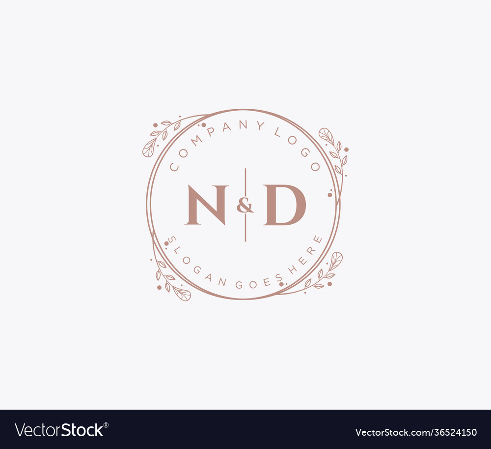 Initial Nd Letters Decorative Luxury Wedding Logo Vector Image