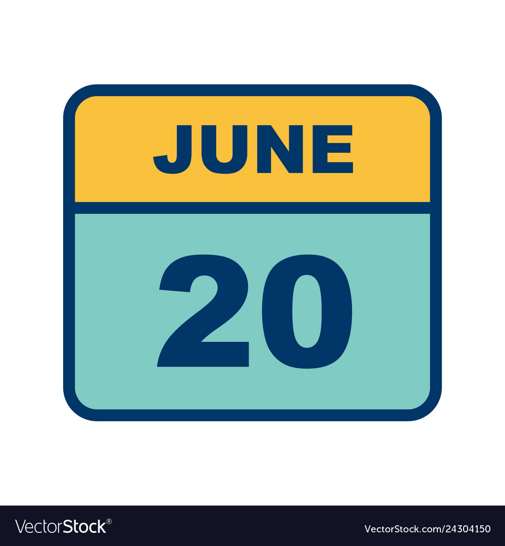 June 20th date on a single day calendar Royalty Free Vector