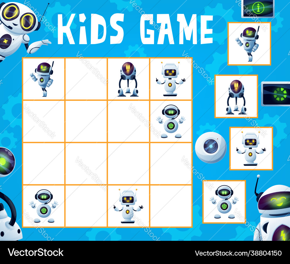 Kids sudoku game logical riddle with robots Vector Image