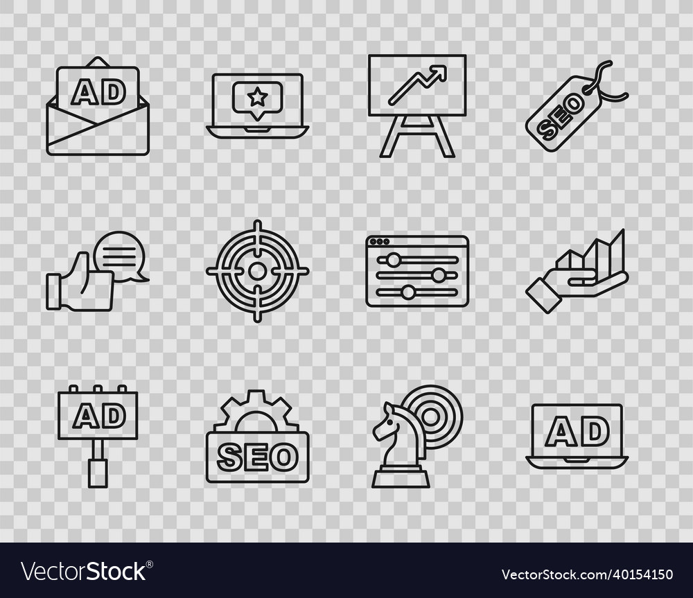 Set line advertising board with graph chart seo