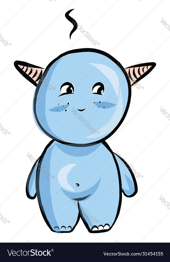 Cute blue monster on white background