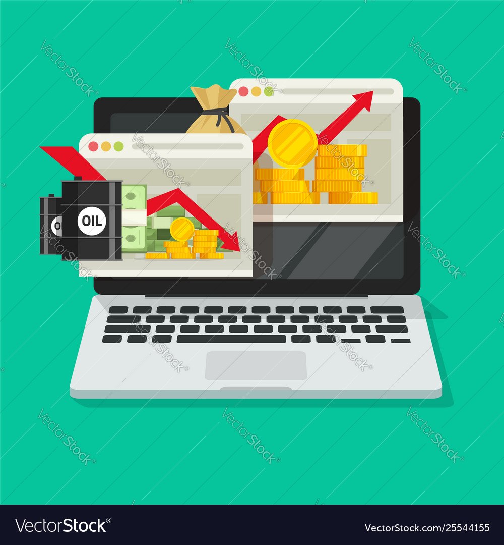 Stock charts on computer flat Royalty Free Vector Image