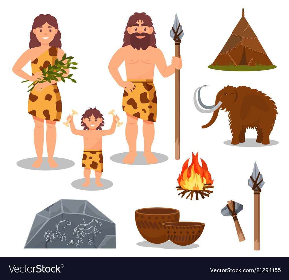 Stone Age Symbols Set Primitive People Mammoth Vector Image   Stone Age Symbols Set Primitive People Mammoth Vector 21294155 