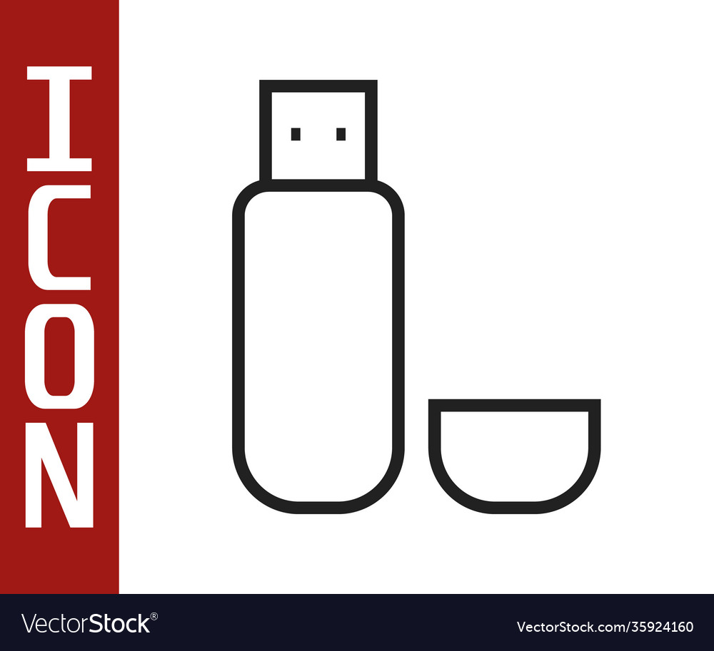 Black line usb flash drive icon isolated on white