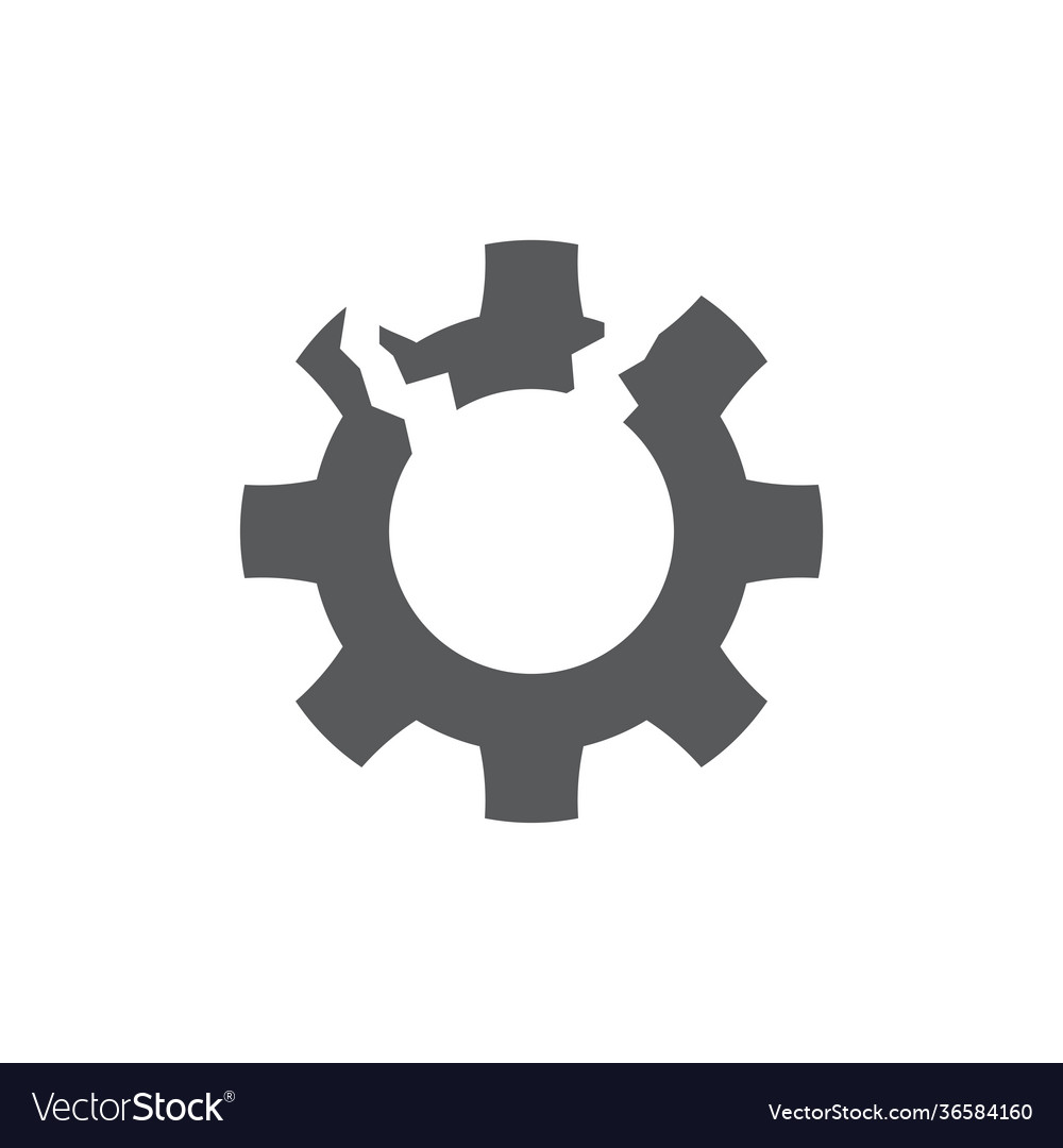 Broken cog icon color line outline sign linear vector image Broken cog icon color line outline sign linear
