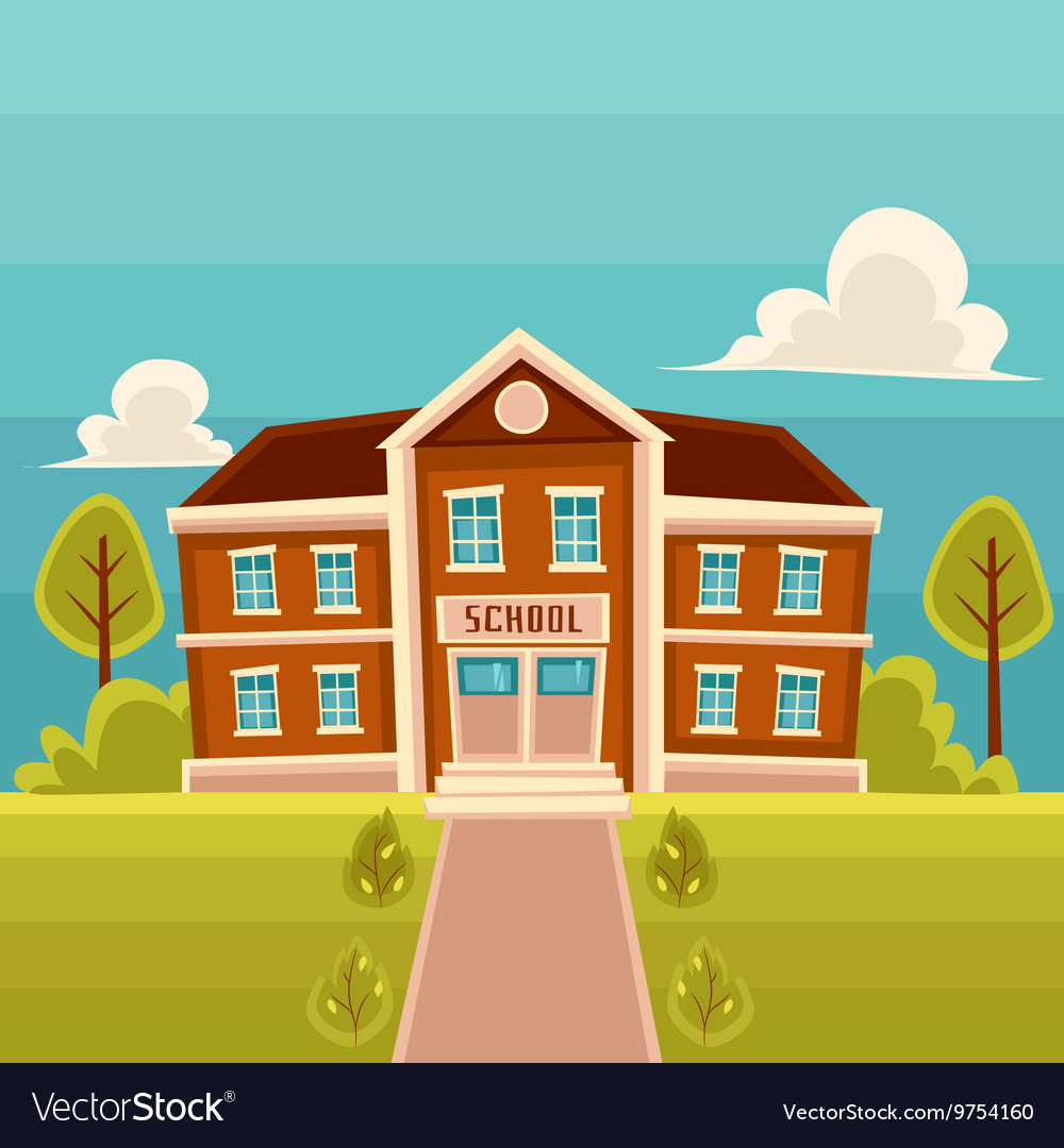 Front view school building cartoon Royalty Free Vector Image