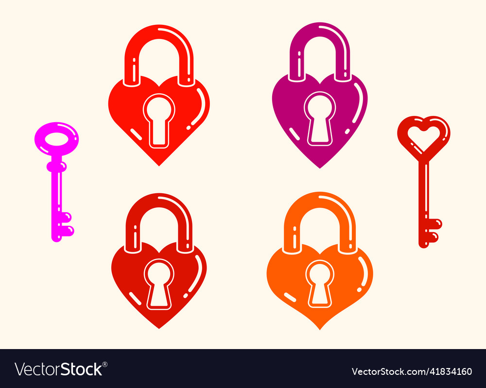 Heart shaped padlocks logos or icons set locks