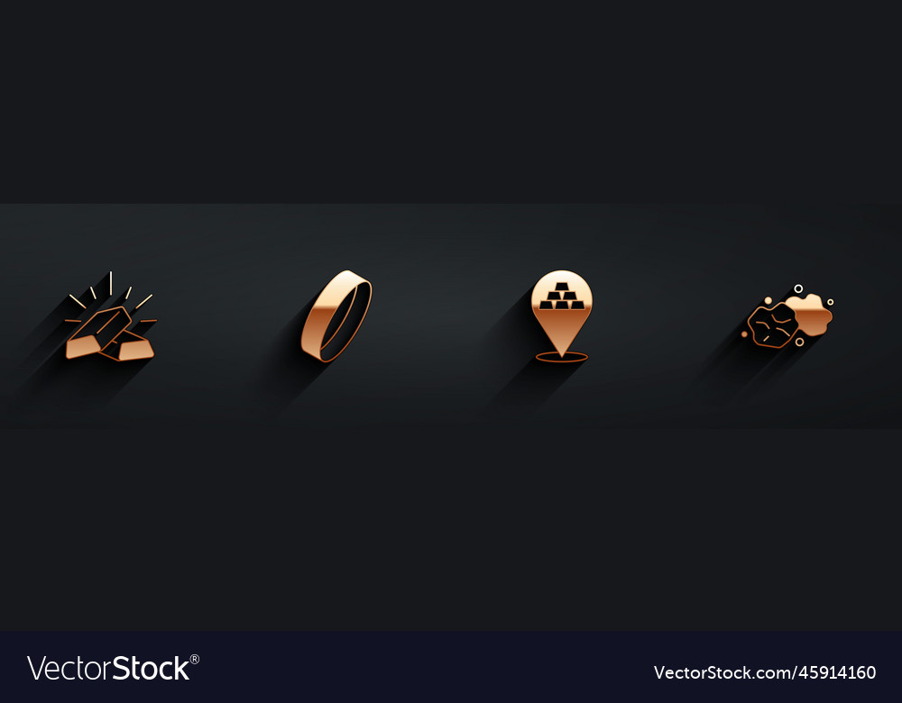 Set gold bars ring and nugget icon with long