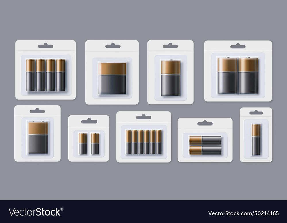 Electric batteries pack mockup realistic alkaline Vector Image