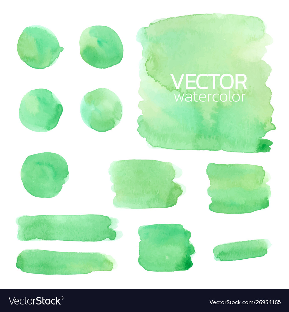 Green watercolor brush strokesset