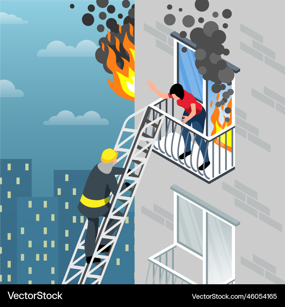 Isometric firefighter composition Royalty Free Vector Image