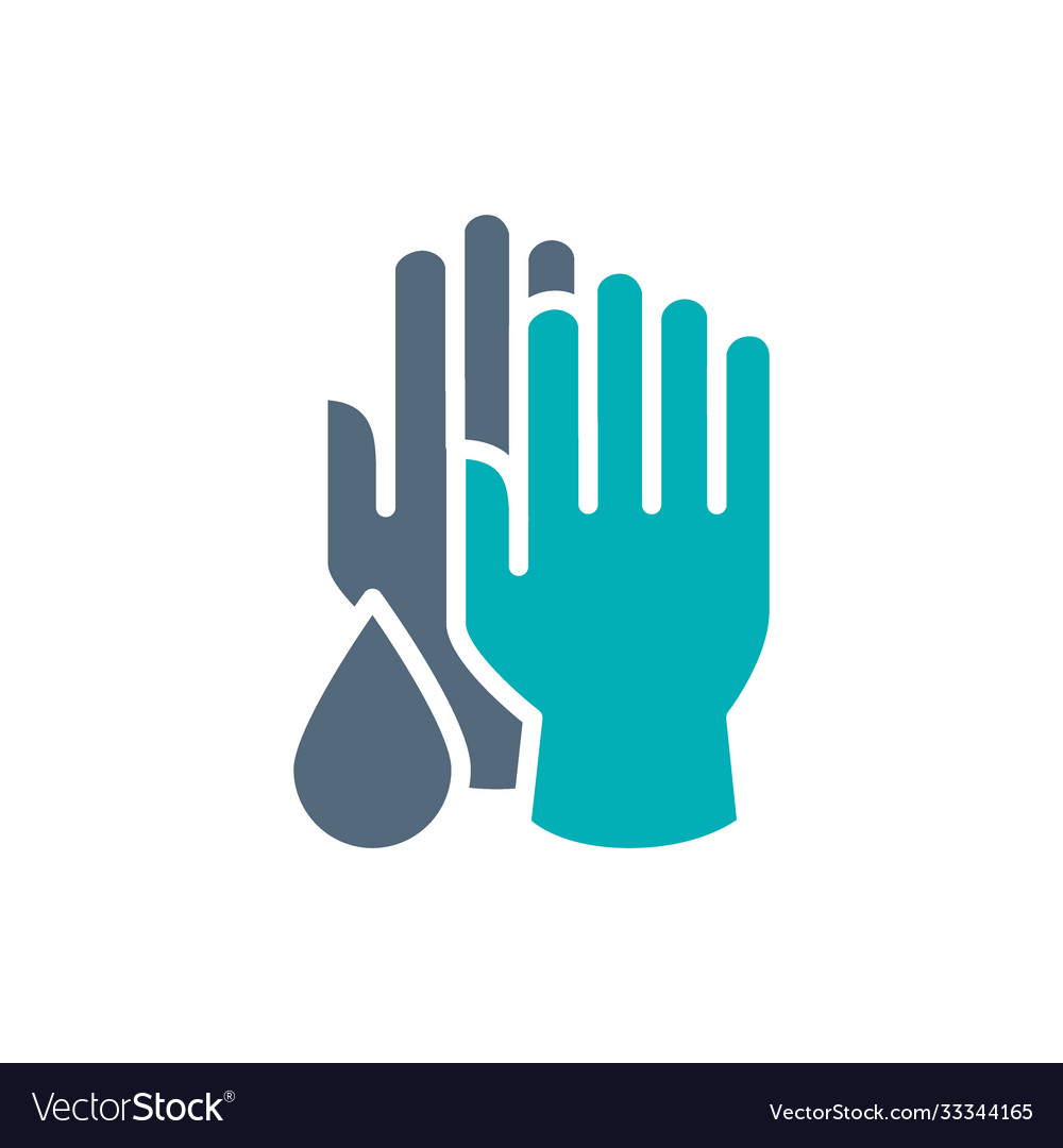 Medical gloves with disinfectant drop colored icon