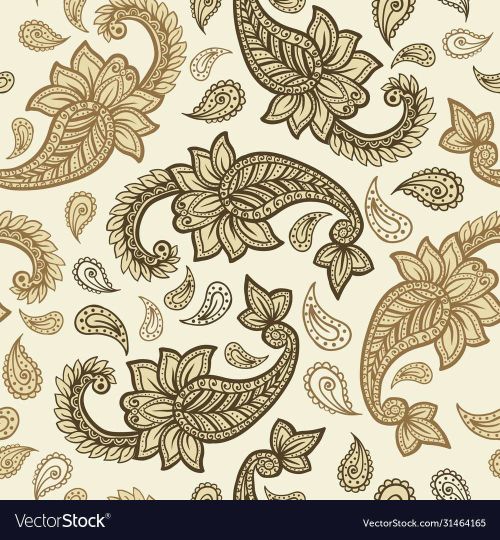 Paisley pattern background golden yellow and red Vector Image