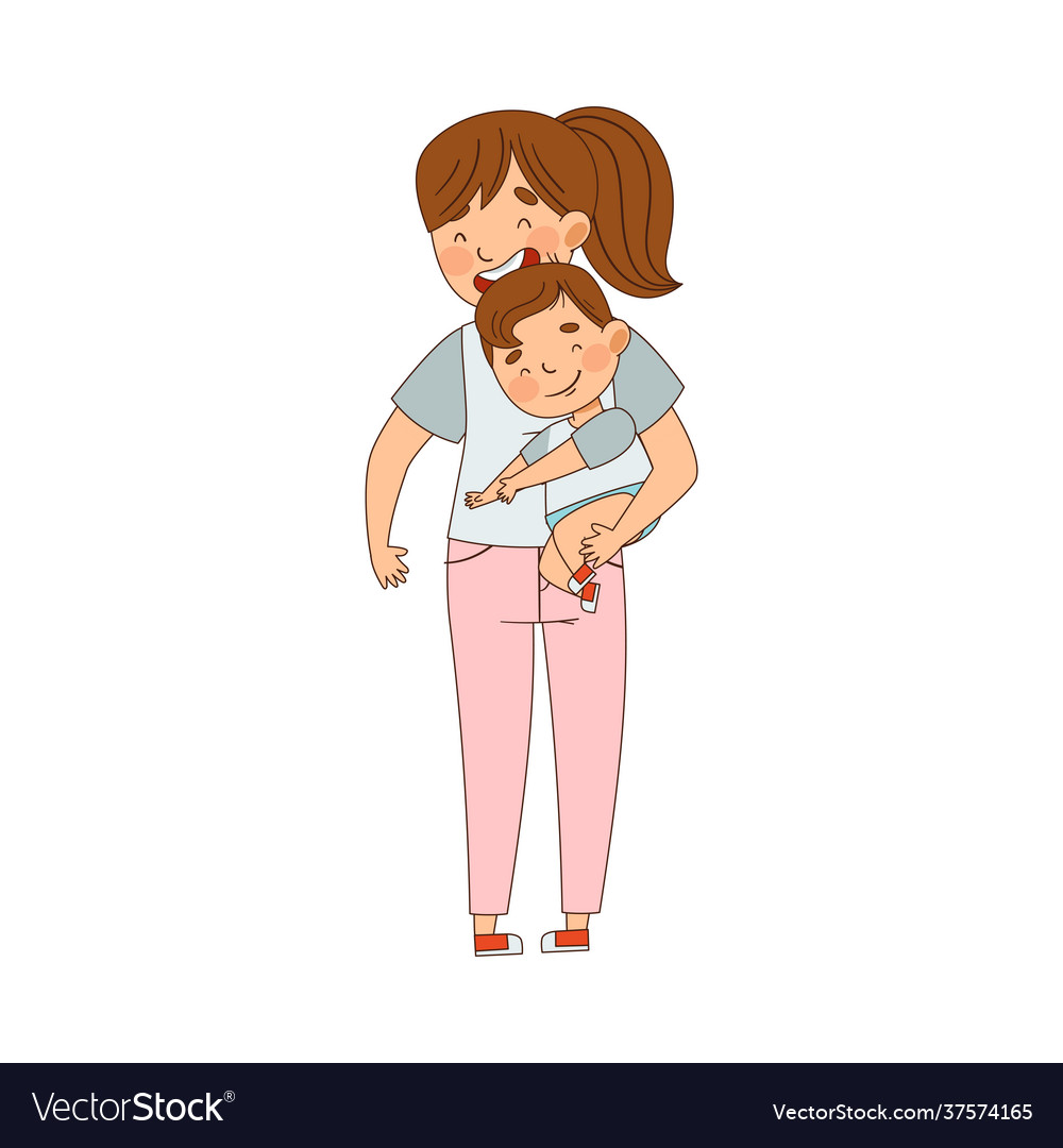 Young mother holding her baby boy with arms