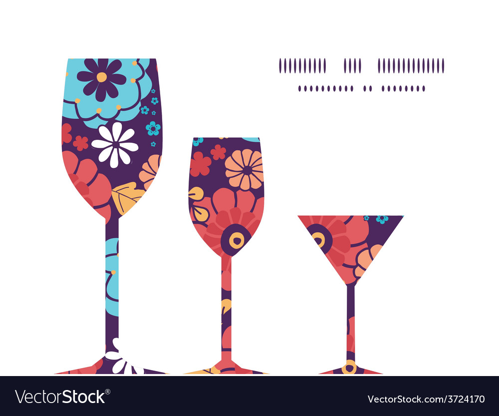 Colorful Bouquet Flowers Three Wine Glasses Vector Image 9751