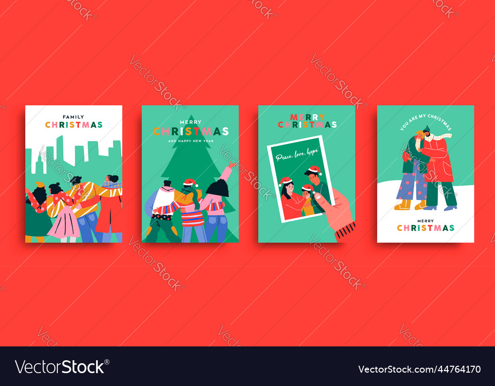 Merry christmas card set of happy holiday people Vector Image