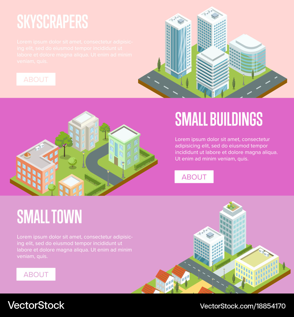 Modern business district isometric banners set Vector Image