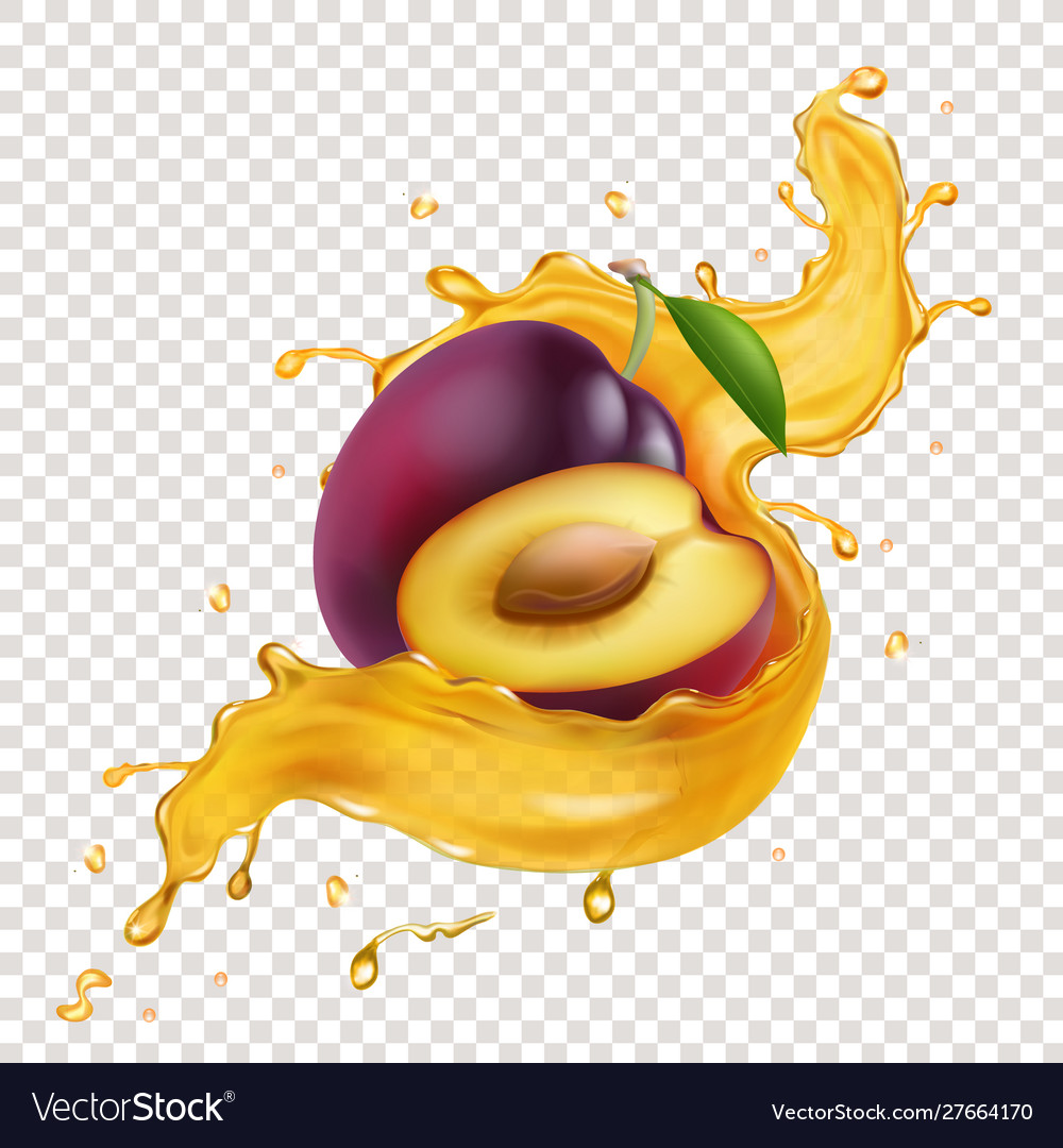 Plum juice yellow splash realistic 3d Royalty Free Vector