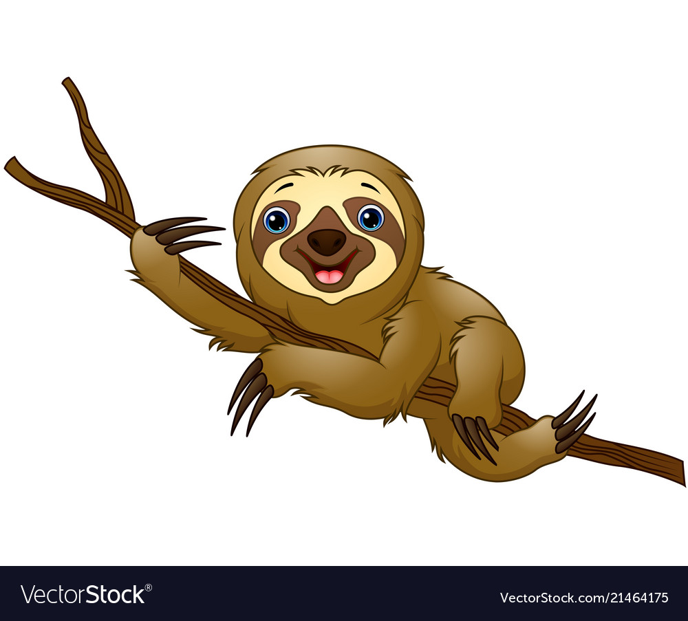 Cartoon sloth on a tree branch