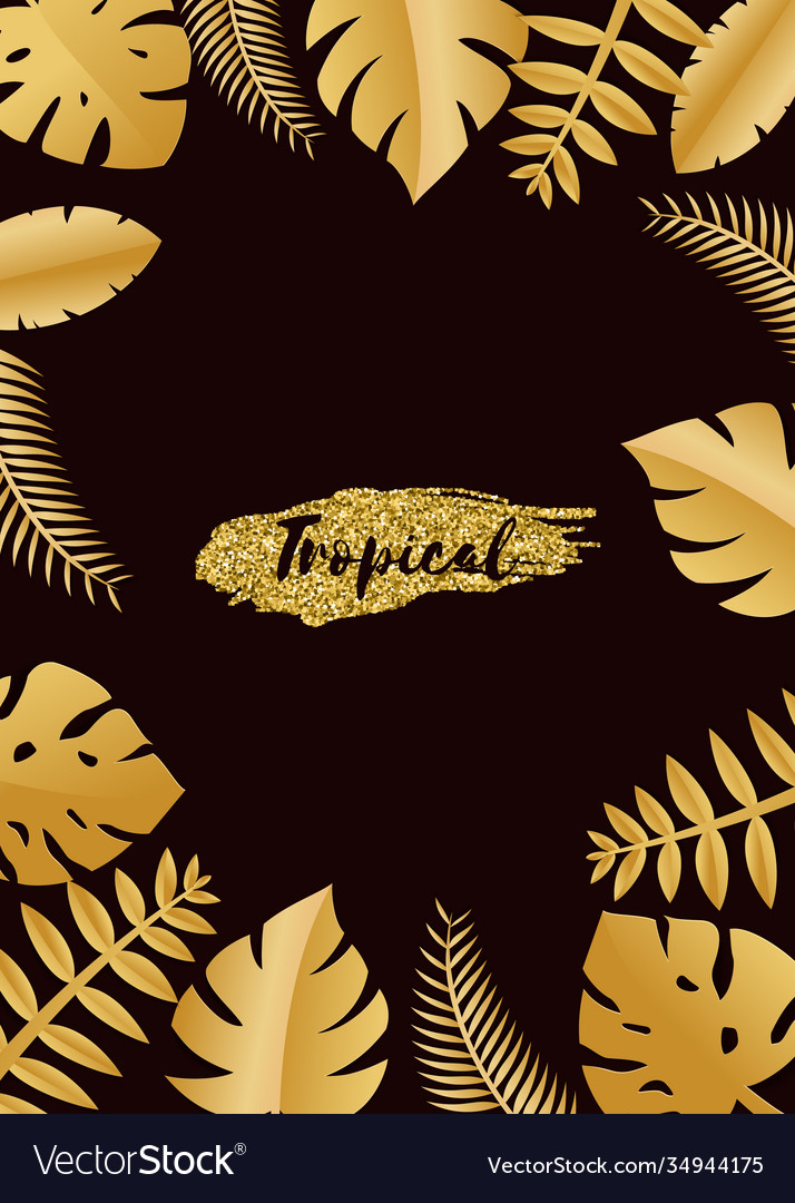 Composition with luxury golden jungle leaves Vector Image